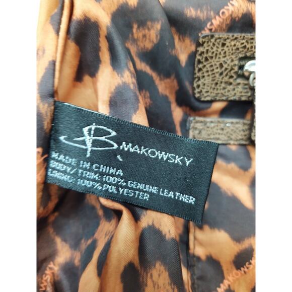 B. Makowsky Gray Crackled Leather Zipper Pockets Shoulder Bag - Picture 12 of 16